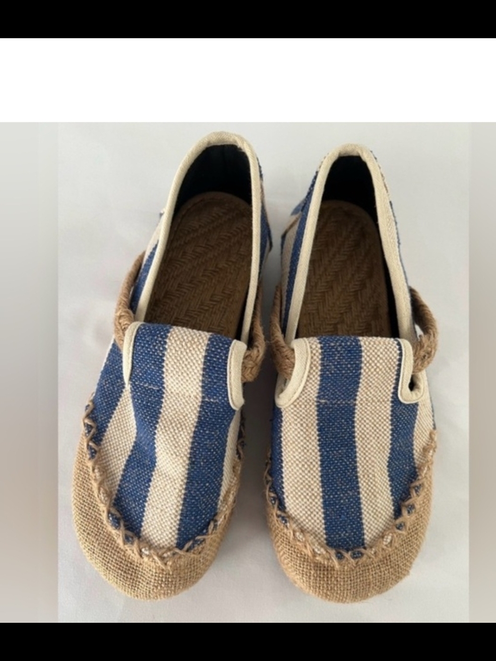 Striped Blue and Natural Espadrille Slip-Ons